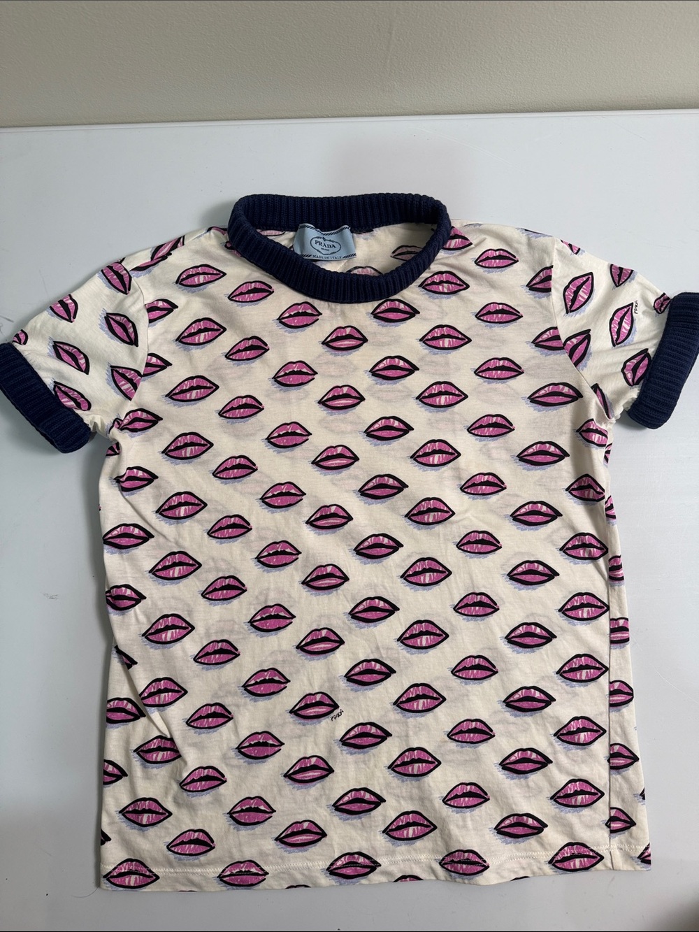 Prada Women Lips Tshirt Navy Trim XS